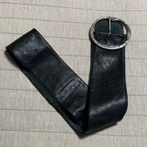 Vintage Y2K Leather Heavy Stud Round Buckle Sterling Silver Inspired Belt 48”